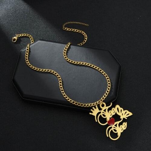 Personalized Crown Butterfly Double Name Necklaces Stainless Steel Couple Choker Pendants For Girl WomenTrendy Jewelry Gifts