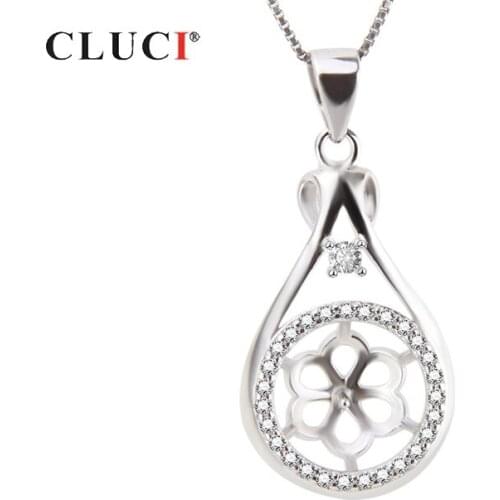 CLUCI 925 Sterling Silver Pearl Pendant Mounting for Jewelry Making Water Drop Shape Charms Pendant Women Jewelry SP061SB