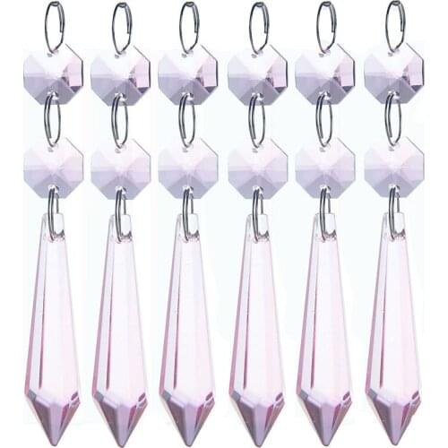 H&D 55mm Crystal Icicle Prisms Chandelier Drop Pendants Lamp Candelabra Parts, Pack of 10 (Pink)