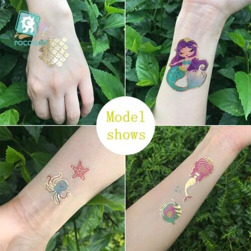Rocooart Sea Mermaid Tattoo Cute Mermaid Princess Butterfly Design Temporary Tattoo Child Body Art Funny Children Sticker