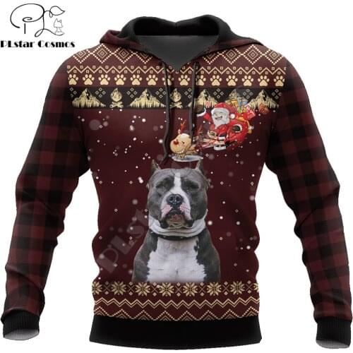 Merry Christmas Love Pitbull Dog 3D All Over Printed Mens autumn Hoodie Unisex Casual Pullover Streetwear Jacket Tracksuit DK260