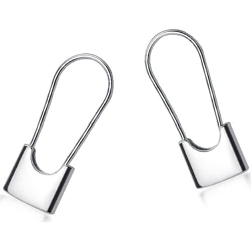 European Trendy Punk Hip Hop Safety Pin Stud Earrings Genuine 925 Sterling Silver Earring for Women and Men Party Jewelry Gift