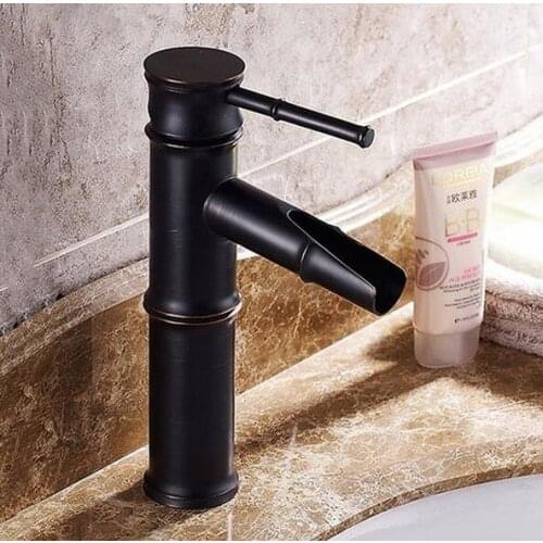 Black Oil Rubbed Brass Bamboo Style Single Handle Lever Bathroom Deck Mounted Faucet Vessel Sink Basin Mixer Tap anf054