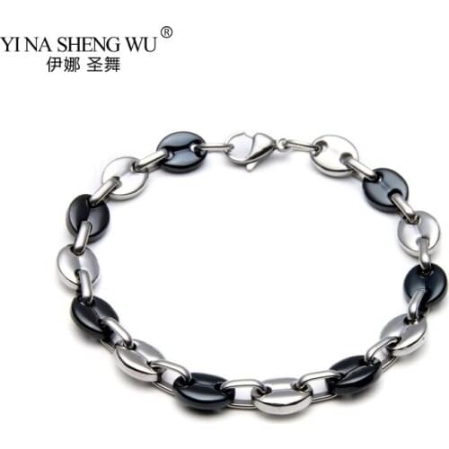 Hip Hop Titanium Steel New Fashion Rock Style Coffee Beans Bracelet Necklace Rapper Necklace For Mens Hip Hop Jewelry Suit