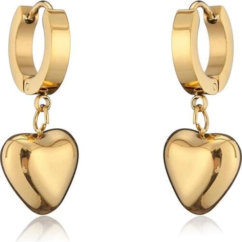 High Quality Heart Pendant Stainless Steel Earrings For Women Girls Fashion Geometric Stud Ear Jewelry Party Gifts 2 Pieces