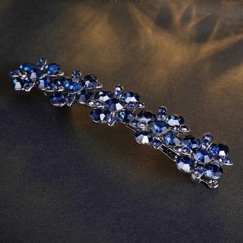 CHIMERA Crystal Flower Hair Clip for Women Luxury Bling Hairpin Dark Blue Barrette Alloy Metal Spring Clamp Fashion Hair Jewelry