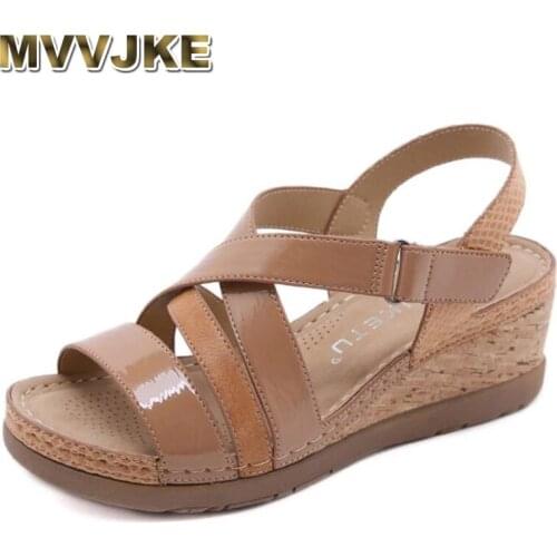MVVJKE Women’s Sandals Summer Shoes Ladies Fashion Casual Wedge Heel Open Toe Mixed colors Foreign Trade Roman Style PlusSize