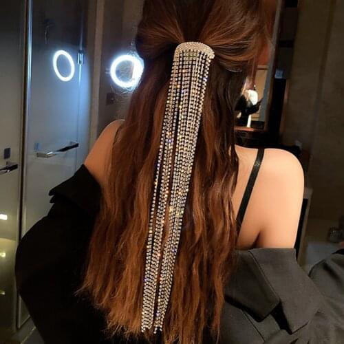 MOGAKU Bling Full Crystal Tassel Hairbands for Women Fashion Elegant Rhinestones Jewelry Long Chain Headwear Hair Accessories