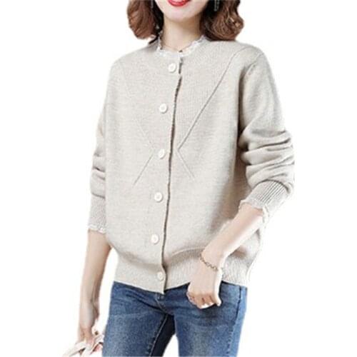 New Spring Autumn Womens Sweaters Solid Long Sleeve Casual Cardigans Lace Edge Sweet Trendy Lady Knitted Coats Loose Jackets
