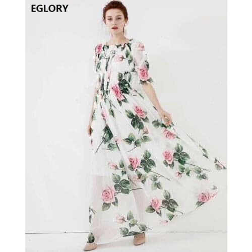 Floor Length Dress 2020 Spring Summer Style Women Sexy Off Shoulder Charming Floral Print Half Sleeve White Long Maxi Dress 4xl