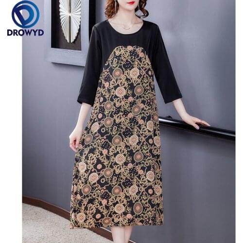 Summer Casual Loose Print Maxi Dresses 2021 Elegant Vintage O-neck Floral Mulberry Silk Midi Dress Women Bodycon Party Vestidos