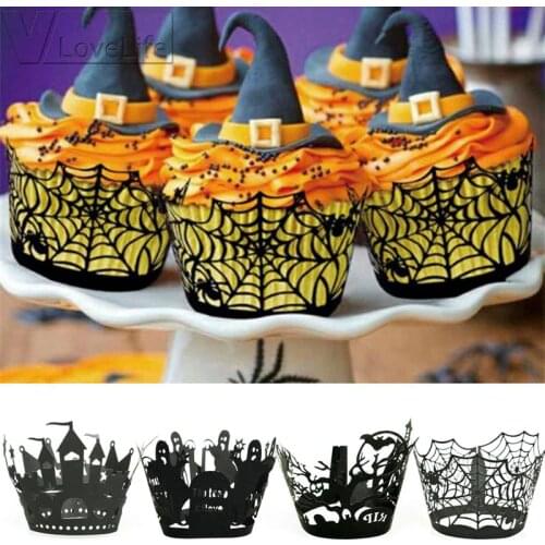 12PCS/Set Halloween Pumpkin cast lPattern Lace Laser Cut Cupcake Wrapper Liner Baking Cup Muffin For Wedding Birthday Party