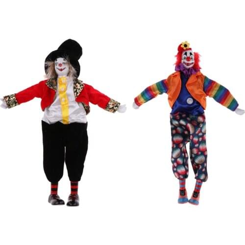2 Pieces Porcelain Clown Dolls in Colorful Clothes for Home Table Decoration Kids Birthday Gifts Collections