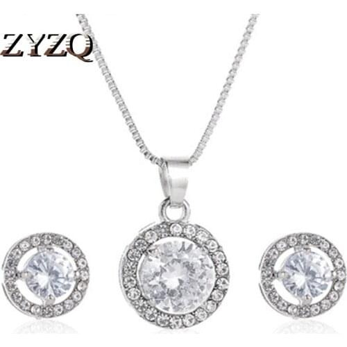 ZYZQ Classic Wedding Engagement Necklace&Stud Earrings 2PC Jewelry Sets With Dazzling Shiny Stone Setting Wholesale Lots&Bulk