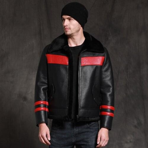 2019 New Mens Black B3 Shearling Jacket Sheepskin Coat Short Leather Jacket Fur Coat Fashion Mens Winter Coats