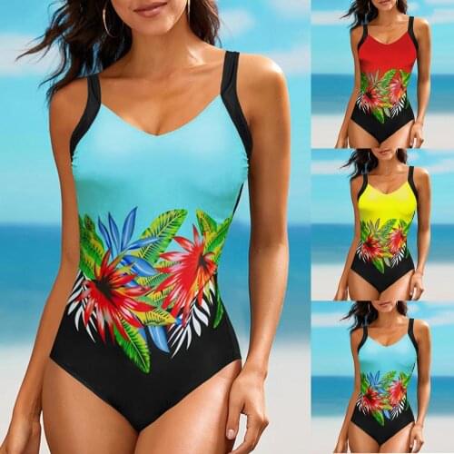 2021 Women Sexy Print Brazil Bikini Swimsuit Fashion One Piece Large Size Conservative Bodysuit Push Up Beachwear Bathing Suits