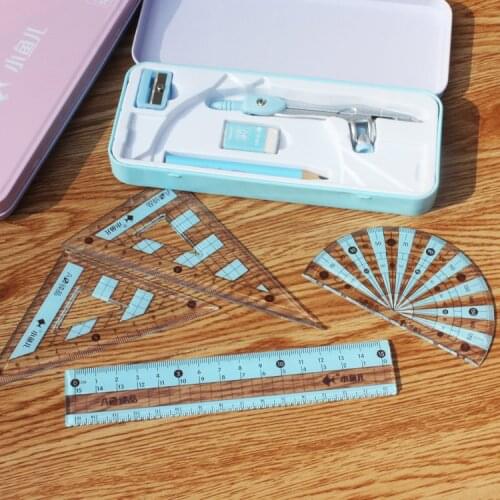 2220 iron box student drawing compass set ruler set genuine geometric drawing tool 8 piece set
