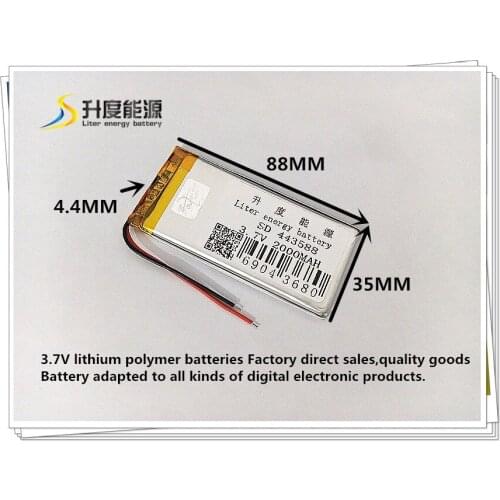 3.7V 2000mAH 443588 polymer lithium ion / Li-ion battery for viedo camera GPS mp4 MP5 MP3 POWER BANK DVR