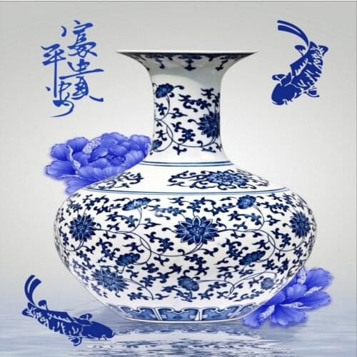 3D photo wallpaper Custom blue white porcelain mural Living room restaurant Chinese style entrance wallpaper