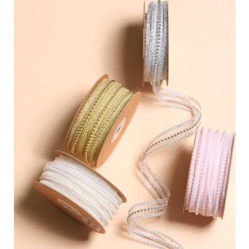 5 yards Glitter Beads String Wavy Organza Ribbon DIY Bow Hair Accessories Bouquet Gift Packaging Clothing Sewing Materials