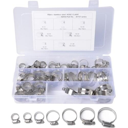 60Pcs 6-38 Mm Hose Clamps Stainless Steel Clamps Pipe Hose Fittings Clips Fuel Line Hose Clamps Kit