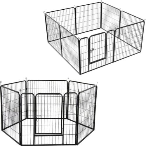 8pcs Foldable Iron Dog Fence With Black Door Rabbit Cat Dog Cage Net DIY Adjustable Movable Pet Fence Training Pet Supplies HWC