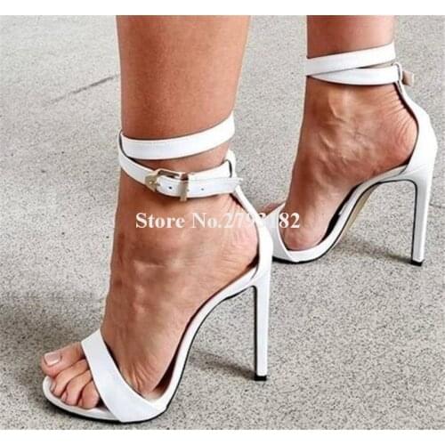White Matte Leather Stiletto Heel Gladiator Sandals Ankle Straps Cross Summer Runway Dress Shoes Luxury Banquet Pumps