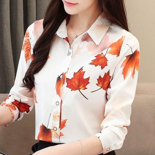 Blusas Mujer De Moda 2021 Blouse Women Turn Down Collar Office Blouse Long Sleeve Print Chiffon Blouse Shirt Women Blouses D444