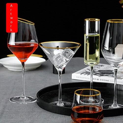 180-490Ml Noble Gold Foil Red Wine Glass Champagne Cup Artificial Blown Goblet Bordeaux Martini Cocktail Drinking Set
