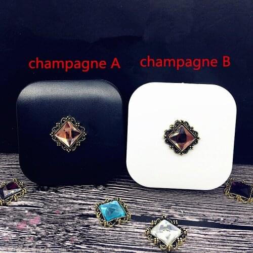 LIUSVENTINA Handmade DIY Cute Alloy Flower Champagne Gemstone Contact Lens Case With Mirror Box Container for Color Lenses