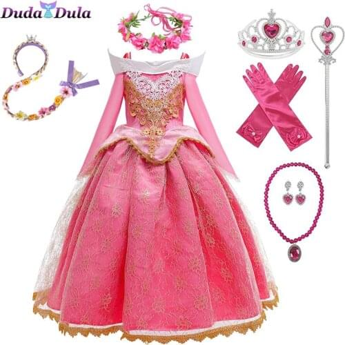Children Sleeping Beauty Carnival Costume Halloween Cosplay Girls Princess Dress Aurora Ball Gown Kid Birthday Party Lace Frock