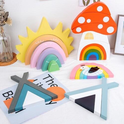 Baby Montessori Rainbow Stacker Wooden Toys Building Blocks Montessori Educational Toy Stacking Game Kids Creative Wood Toys
