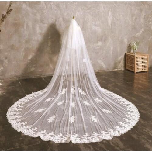 Double Layer Lace Edge Veil，Stunning Lace Applique Veil, Wedding Veil, Soft Tulle Blusher Bridal Veil, Royal Cathedral Veil