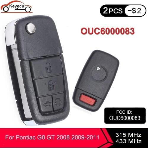 KEYECU Flip Remote Car Key Fob 315MHz / 433MHz CAN ID46 Chip 4+1 Button for Pontiac G8 2008-2009 FCC ID: OUC6000083