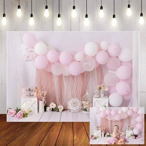 Photo Backdrop Baby Shower 1st Birthday Party Photography Background Pink Girls Cake Smash Balloons Decor Studio Photobooth Prop