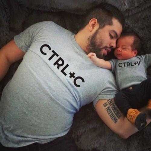 Ctrl+C and Ctrl+V Printed Matching Dad T-shirt Baby Bodysuit Perfect Gift for Fathers Day Summer Cotton Family Clothes 1Pc