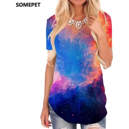 SOMEPET Galaxy T Shirt Women Nebula Funny T shirts Colorful T-shirts 3d Space V-neck Tshirt Womens Clothing Hip hop Casual Tops