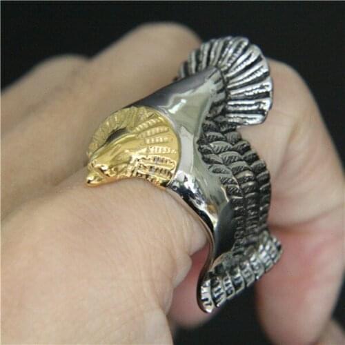 Band Party Hot Eagle Biker Ring 316L Stainless Steel Mens Ring Cool Punk Style Fashion Polishing Open Animal Eagle Ring