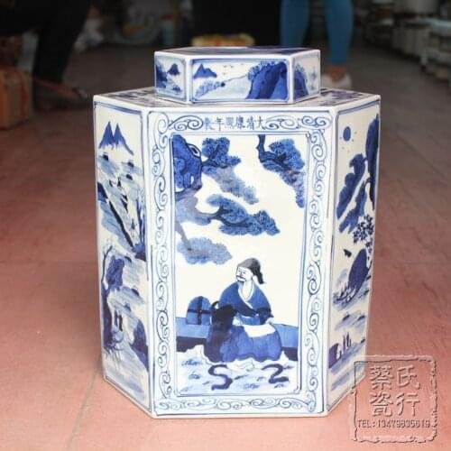Jingdezhen antique ceramic hand painted blue and white tea caddy for collection
