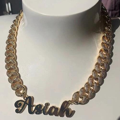 Classic Cuban Chain Name Necklace,CZ Bling Jewelry,Hiphop customized necklace,Micro Paved Simple Prong Personal Choker