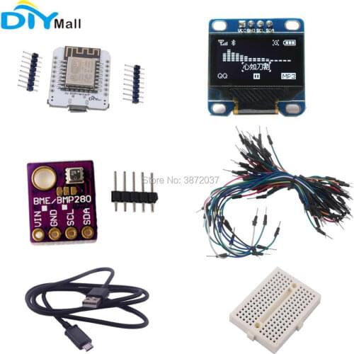MiniDK Weather Station Kit ESP8266 Development Board 0.96 OLED Display BME280 Temperature Humididty Sensor Breadboard Wire