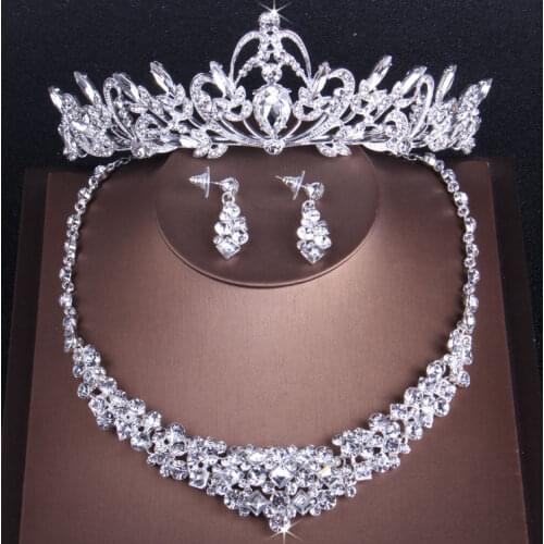 Baroque Luxury Crystal Water Drop Bridal Jewelry Set Rhinestone Tiaras Crown Necklace Earrings Wedding African Beads Jewelry Set