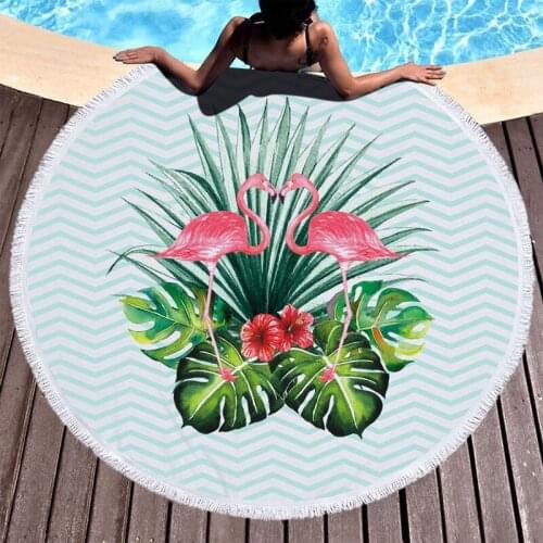 Flamingo Printed Round Beach Towel 150CM Large Thick Microfiber Adults Bath Shower Towel Shawl Mat With Tassels