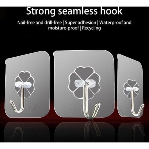 30pcs 6x6cm Punch-Free Hook The Clothes Hook Behind The Door Strong Transparent Kitchen No Trace On The Wall Nail-Free Sticking