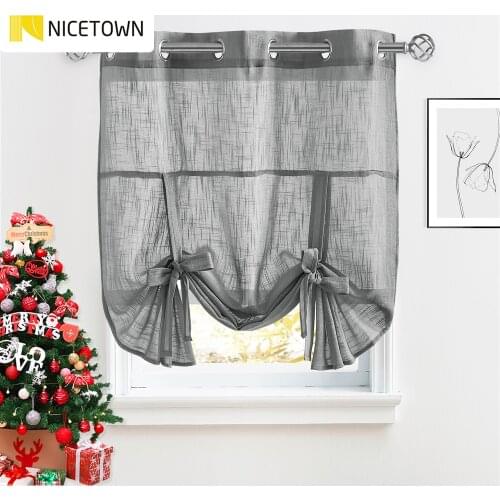 NICETOWN 1PC Tie Up Shade Grommet Sheer Curtain Modern Solid European and American Style for Kitchen Small Window