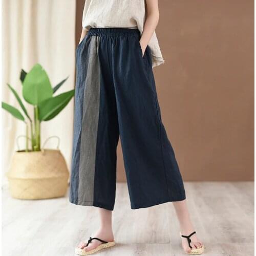 Aransue New 2019 Leisure And Individuality Cropped Trousers Women Calf Length Pants Vintage Broad-legged Pants