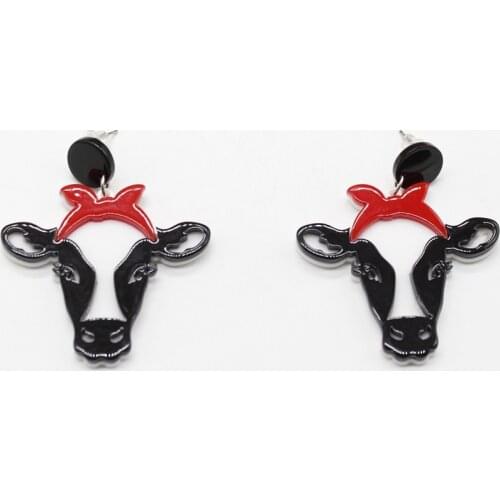 New Earrings Fashion Jewelry Cute Animal Acrylic Cow Cartoon Female Earrings Funny Black and White Cow Pendant Earrings Gift