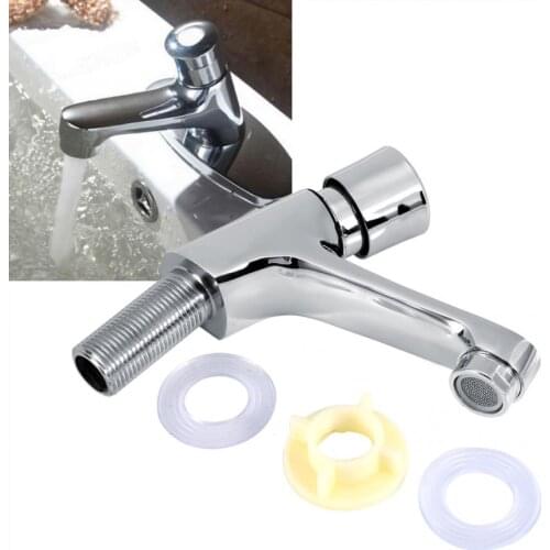 Public Ktchen Bathroom Chrome Plated Self Closing Water Saving Time Delay Basin Sink Bathroom Tap Faucet