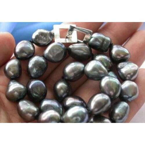 HUGE 17.5" 12-15mm baroque black freshwater PEARL NECKLACE