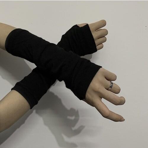 Solid Black Punk Gothic Unisex Fingerless Gloves Cuff Women Men manga Length Mittens Cool Stretch Arm Warmer Hip Hop Rock sleeve